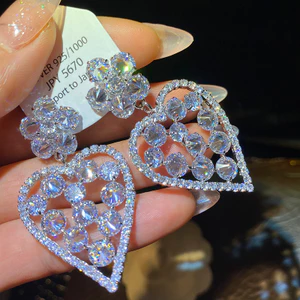 Bông tai hình trái tim Zircon sang trọng thời trang Hàn Quốc bán buôn