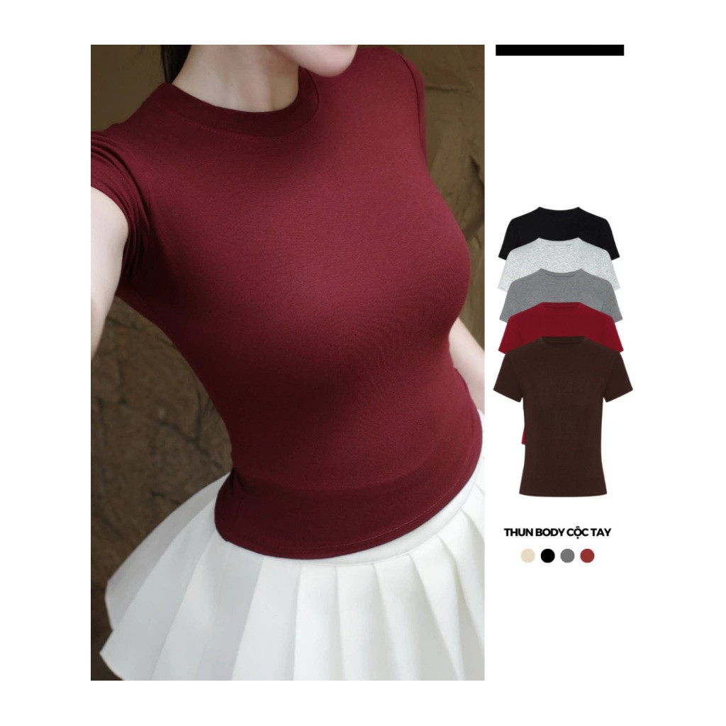 Áo Thun Thắt Eo Ôm Body Cổ Tròn Basic, Áo Ôm Body Nữ Chất ZipLụa Dày Dặn, Mềm Mịn Co Giãn_AT047