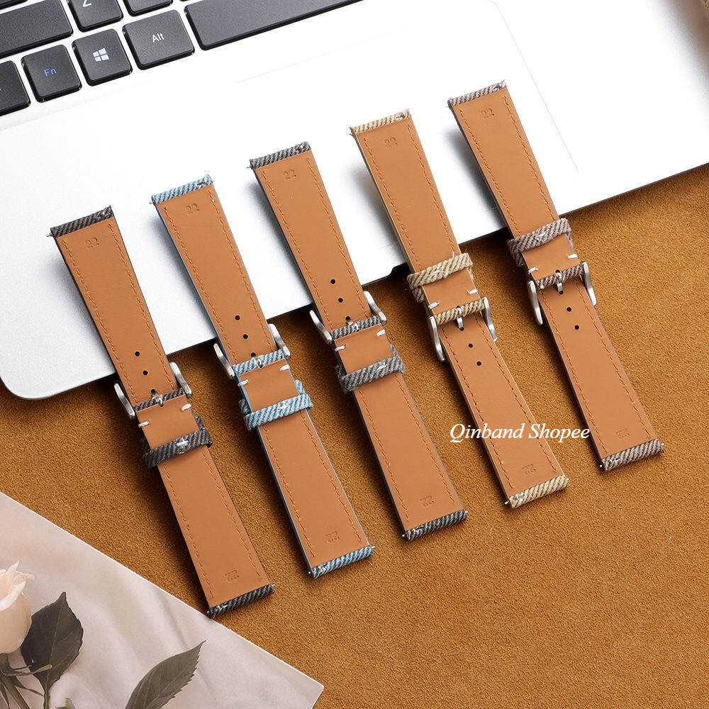 Dây đeo đồng hồ bằng da thật Denim 18mm 20mm 22mm Phát hành nhanh Vải Nylon Dây đeo đồng hồ da bò Vòng tay nam nữ