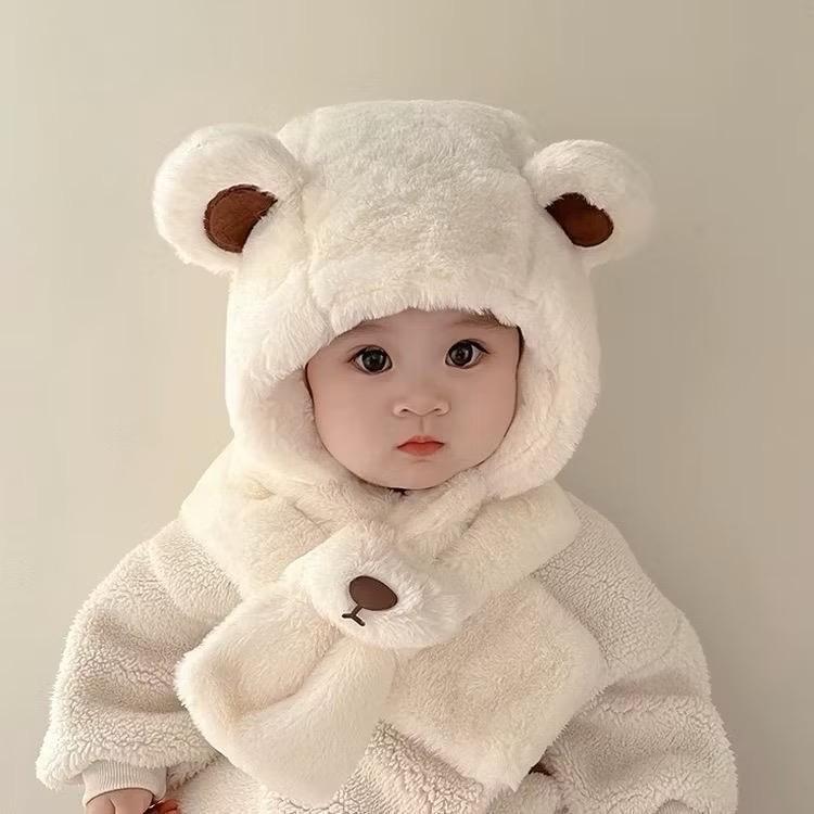 Mũ Gấu Kèm Khăn Cho Bé Dễ Thương Nhiều Màu Tai Gấu Cho Bé Từ 1Y-7Y Mùa Đông Ấm Áp 46-52 cm MB32