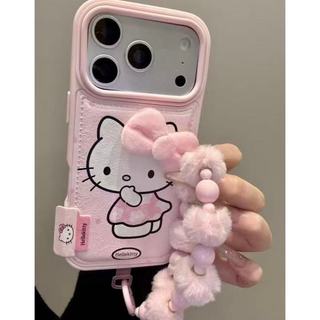 Ốp điện thoại nơ ba chiều hình mèo KT màu hồng dễ thương cho iPhone17 Pro Max 16 15 14 13 Pro Max bảo vệ camera chống sốc chống rơi mặt sau cứng