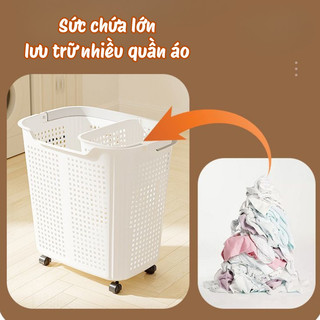 Giỏ đựng quần áo có bánh xe xoay 360 độ, Giỏ nhựa đựng đồ có quai xách tiện lợi cho phòng tắm