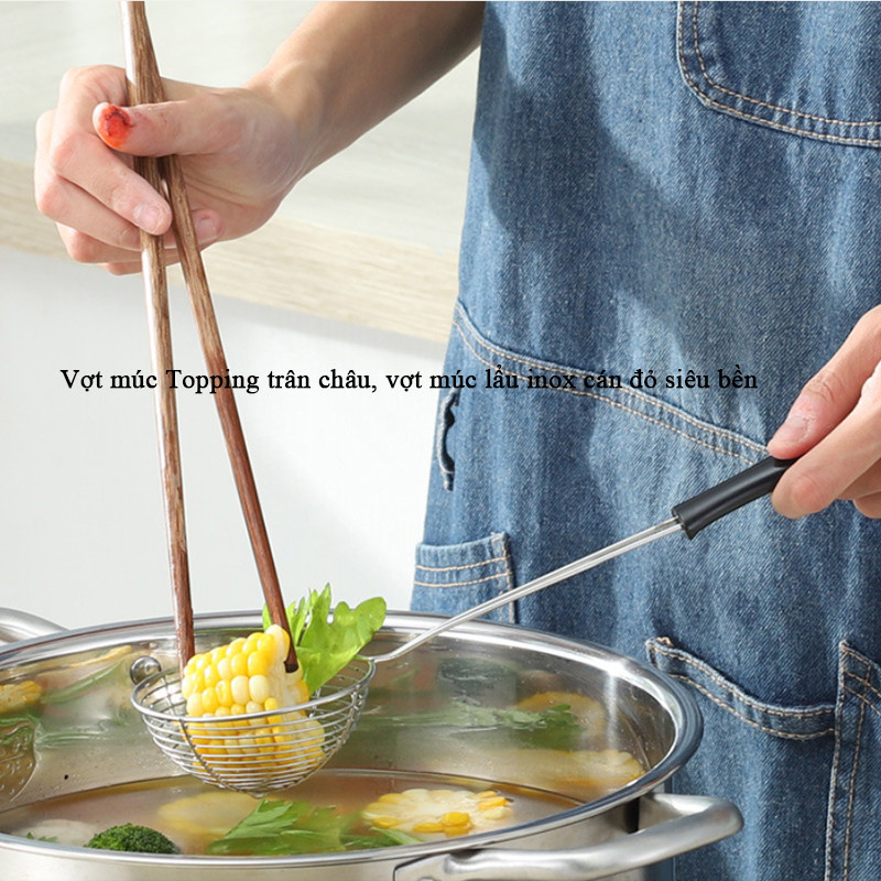 M6B7 Vợt múc Topping trân châu, vợt múc lẩu inox cán đỏ siêu bền MALAN
