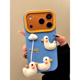 Phim Hoạt Hình Dễ Thương Silicon Stereo Vịt Trắng Ốp lưng iPhone17 16 15 14 13 Pro Max Chống Sốc Bảo Vệ Camera Chống Rơi Ốp Lưng Mềm