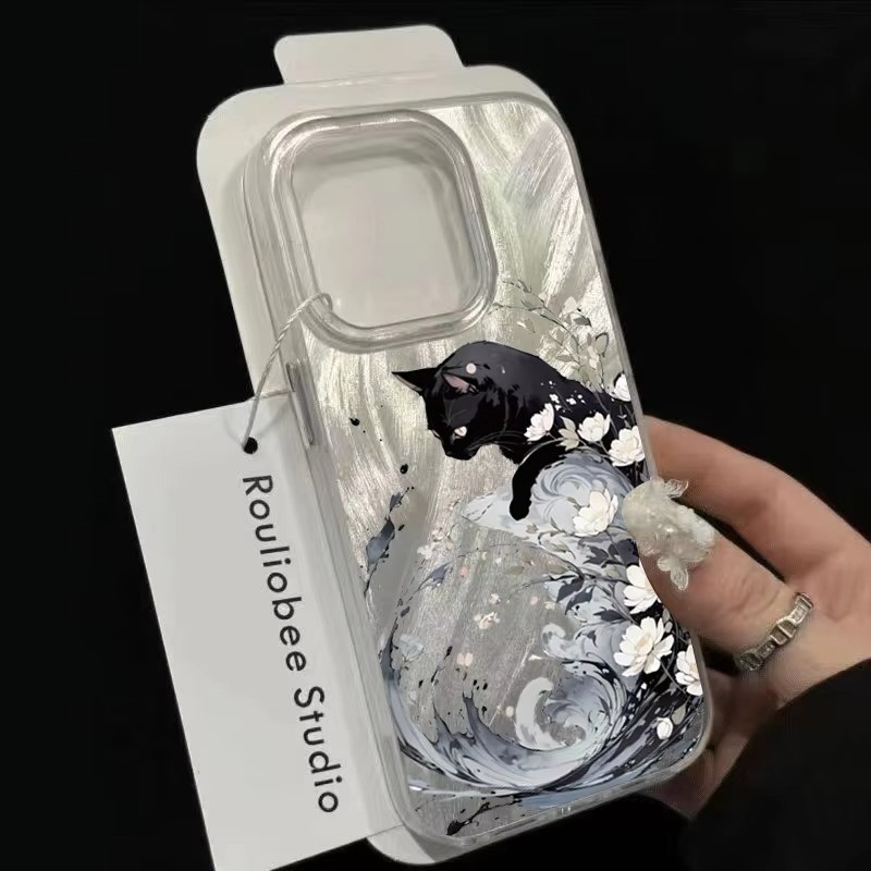 Ốp Lưng Cho Redmi Note 14 13 12 Pro Plus 4G 12S 11 Pro Redmi 12 13C 13 14C Dòng Mùa Xuân Hoa Lê Đen In Hình Mèo Cứng Chống Sốc
