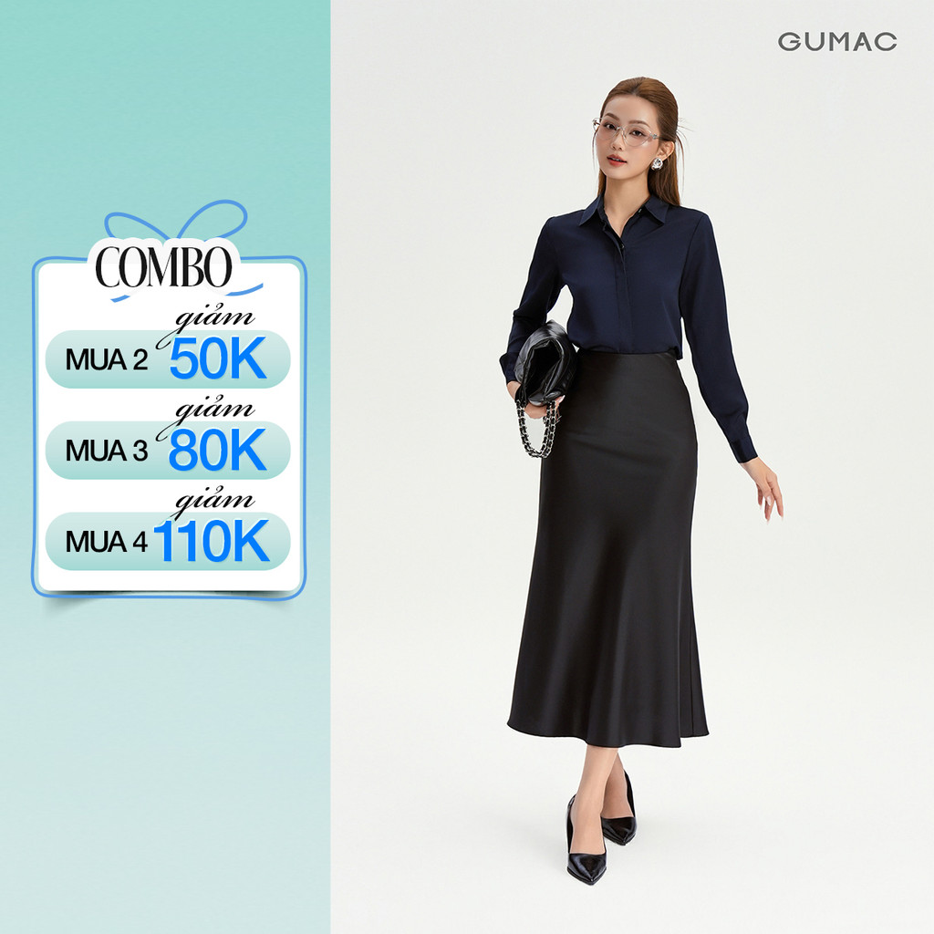 Chân váy lụa nữ form đuôi cá GUMAC có hai lớp dây kéo giọt nước chất liệu lụa mềm mịn LVG0415