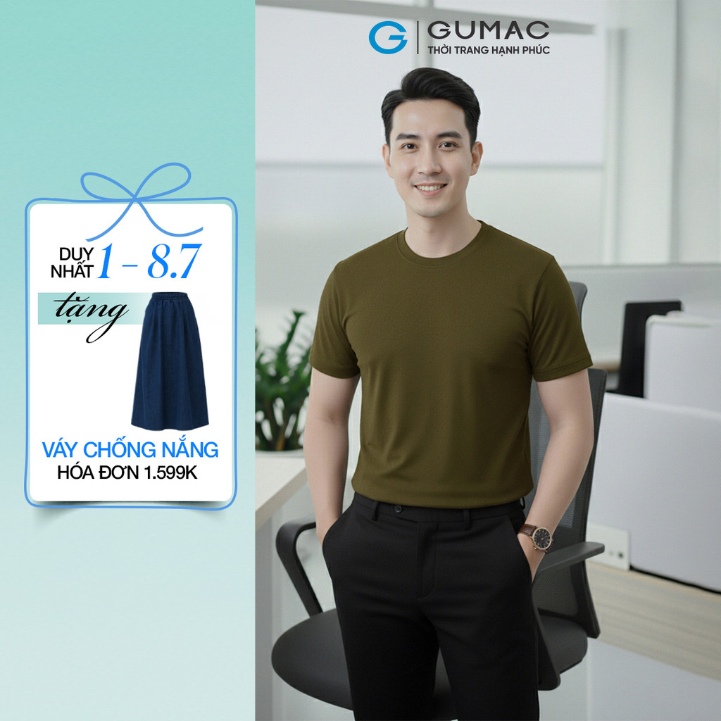 Áo Thun Nam Tay Ngắn GUMAC Form Suông Cổ Tròn Bo Dệt Thun Nano Thoáng Khí Basic LATNF0432