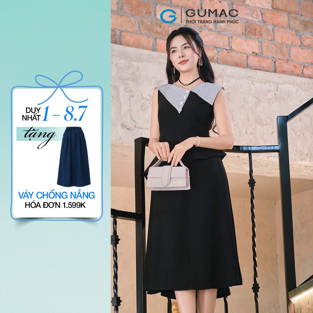Đầm nữ GUMAC peplum phối cổ  DF01082