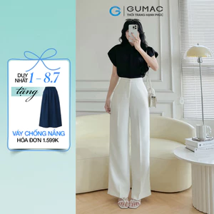 Quần tây nữ GUMAC ống suông màu trắng nút bọc chất liệu cotton silk mềm mịn QF08032
