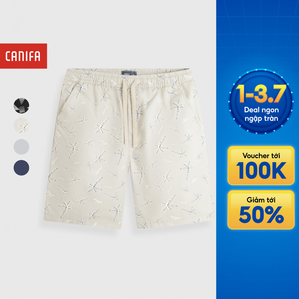 Quần short nam CANIFA ống suông rộng cạp chun in họa tiết 8BS26S007