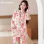 Bộ đồ ngủ hoa đỏ quý phái dành cho nữ Xuân thu Phong cách dài tay Homewear Người cao tuổi trung niên Mẹ Plus Size Cardi