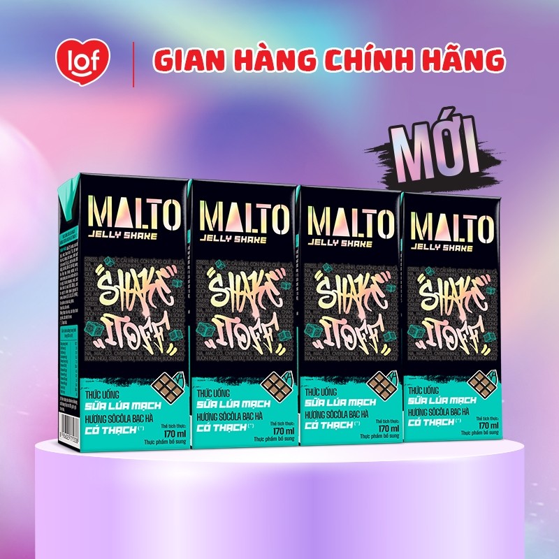 Sữa lúa mạch MALTO Jelly Shake Shake It Off hương sôcôla bạc hà có thạch thùng 48 hộp x 170ml