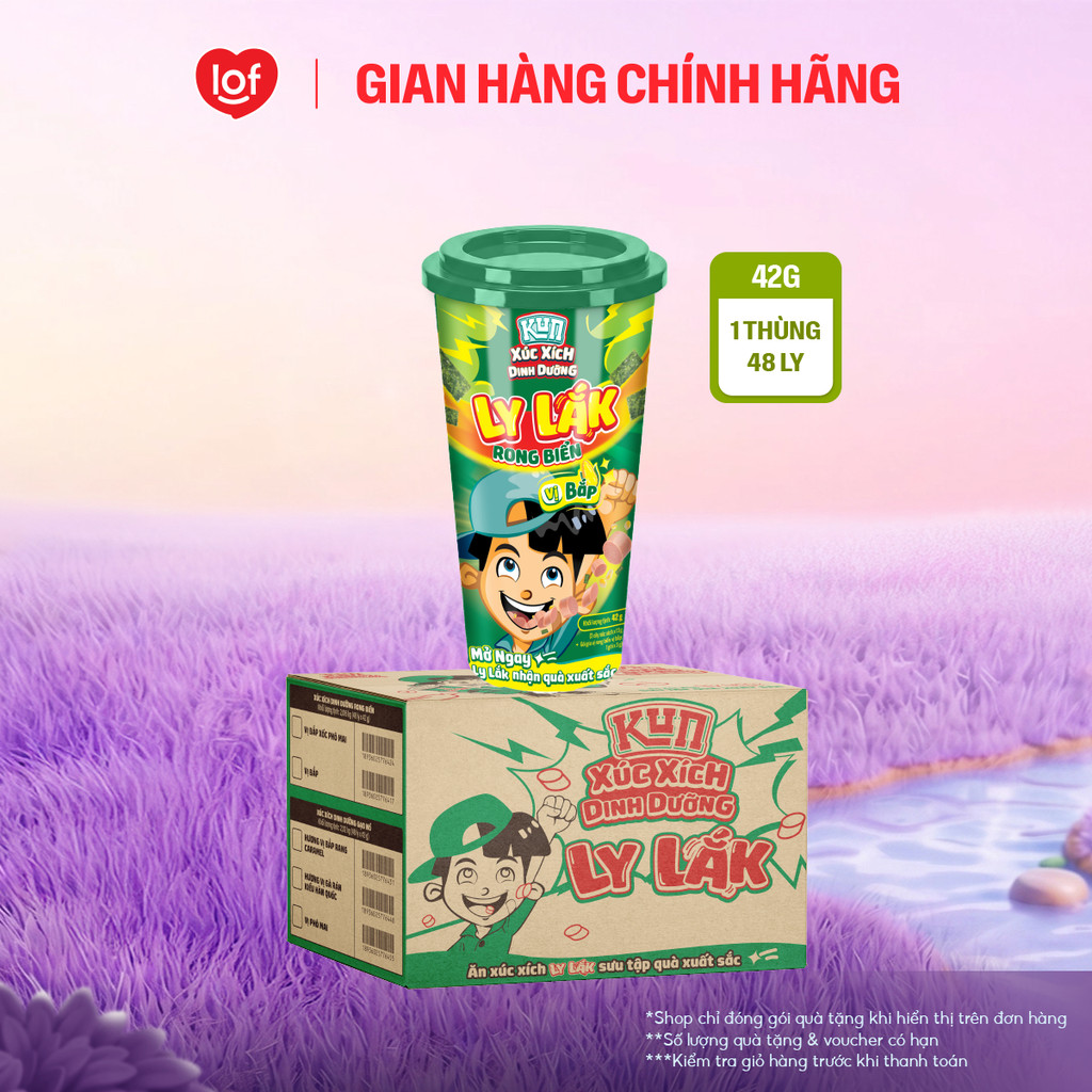 Xúc xích dinh dưỡng rong biển Kun ly lắk vị bắp thùng 48 ly
