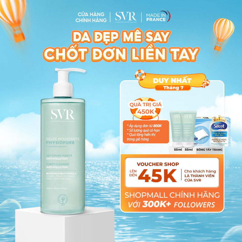Sữa rửa mặt dạng gel cho da nhạy cảm SVR Physiopure Gelee Moussante 400ml