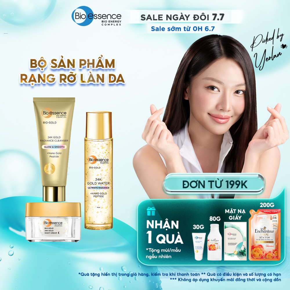 Bộ Bio-essence Bio-essence Gold – Tinh chất vàng 24k: Nước dưỡng 150ml, Sữa rửa mặt 100g, Kem Dưỡng Da Ngày / Đêm 40g