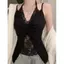 Pure Desire Style Giả hai mảnh Dây buộc ren gợi cảm Slim-Fit Slim-Fit Slimer Look Inner Wear Outer Wear V