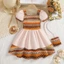 ✿ Bé Gái Bohemian Chắp Vá Đầm In Hình Học Cổ Vuông Tay Phồng Kỳ Nghỉ Mùa Hè Trang Phục Trẻ Em