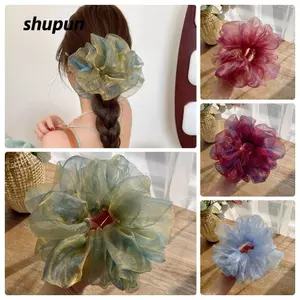 Dây buộc tóc lưới SHUPUN, Dây buộc tóc voan lấp lánh quá khổ, Dây buộc tóc lớn ngọt ngào dành cho nữ