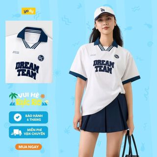 Áo thun polo nữ YODY phom Relax Dreamteam Cổ V Bo Kẻ WCPO26A030