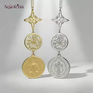 AqToCna Triple Protection Nelace với Witch Knot Pentagram Tetragrammaton Mặt dây chuyền để bảo vệ tâm linh AqToCna