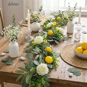 DELMER Vòng hoa chanh nhân tạo, Lá bạch đàn thực tế Trang trí cây nho chanh, Đạo cụ chụp ảnh Cây xanh Handmade giống như thật Cây giả Trang trí ngoài trời
