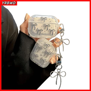 Vỏ bảo vệ YRBWD, có mặt dây chuyền Tai nghe nơ bạc, Vỏ mềm TPU chống sốc dễ thương cho Airpods 4 / 3 / 2 / 1 / pro2 /