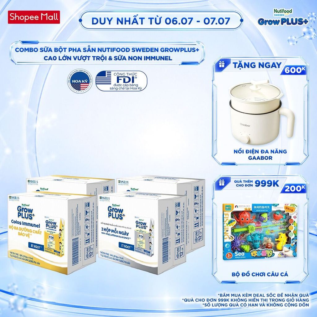 Combo 2 Thùng 24 hộp SBPS GrowPLUS+ Cao lớn vượt trội 110ml + 2 Thùng 24 hộp SBPS GrowPLUS+ Sữa Non Immunel 110ml