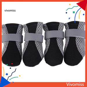 4 Giày Cho Chó Thú Cưng Đế Mềm Chống Trơn Trượt Lưới Thoáng Khí Có Thể Điều Chỉnh Dây Giày Bốt