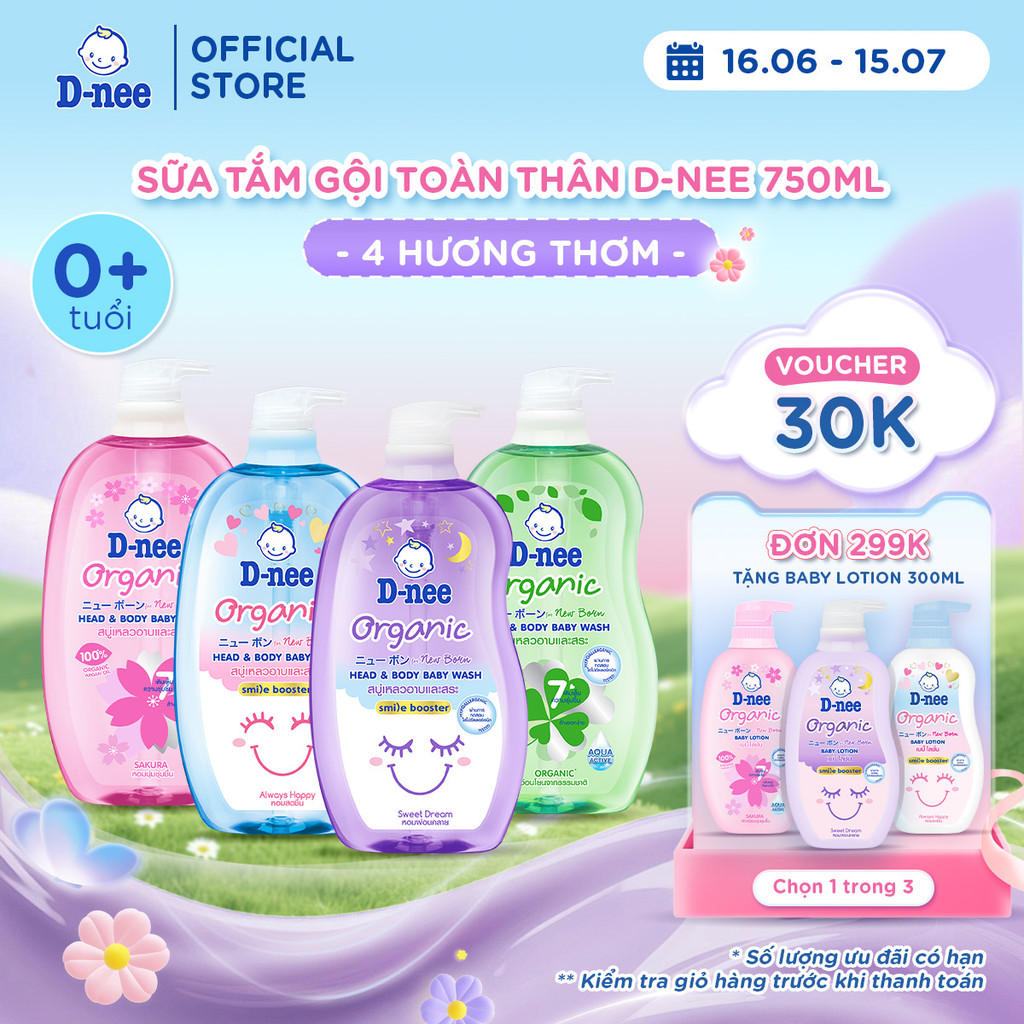Sữa tắm gội D-nee cho trẻ sơ sinh dưới 3 tuổi 750ml - 4 Hương thơm