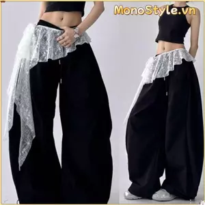 MONOSTYLE Ren Mini Váy, Thêu Hoa Nhìn Xuyên Qua Ren Xù Váy, Thiết Kế Ren Không Đều Y2K Dạo Phố Mông Rèm