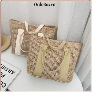 Túi dệt ống hút ORDOBOX, Túi đi lại thông thường cổ điển, Túi đeo vai hợp thời trang dung tích lớn mùa hè