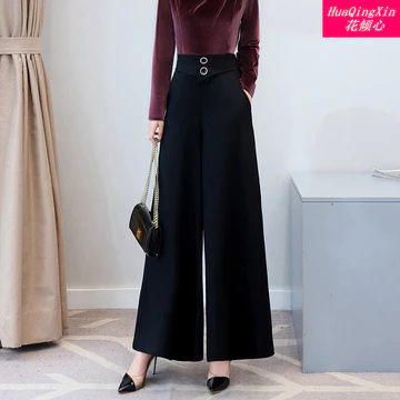 Quần ống rộng Quần nữ mùa xuân hè nữ ống rộng Drape Drape Quần nữ màu đen nữ rộng lớn