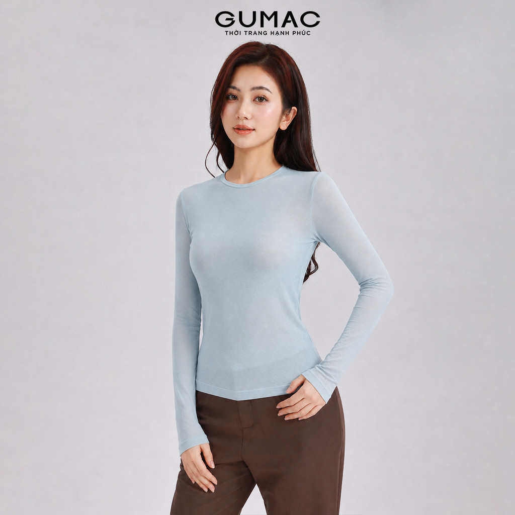 Áo Thun Nữ Tay Dài GUMAC Form Ôm 2 Lớp Cổ Tròn Chất Thun Giấy 2 Lớp Co Giãn Cao Tôn Dáng LATG05057