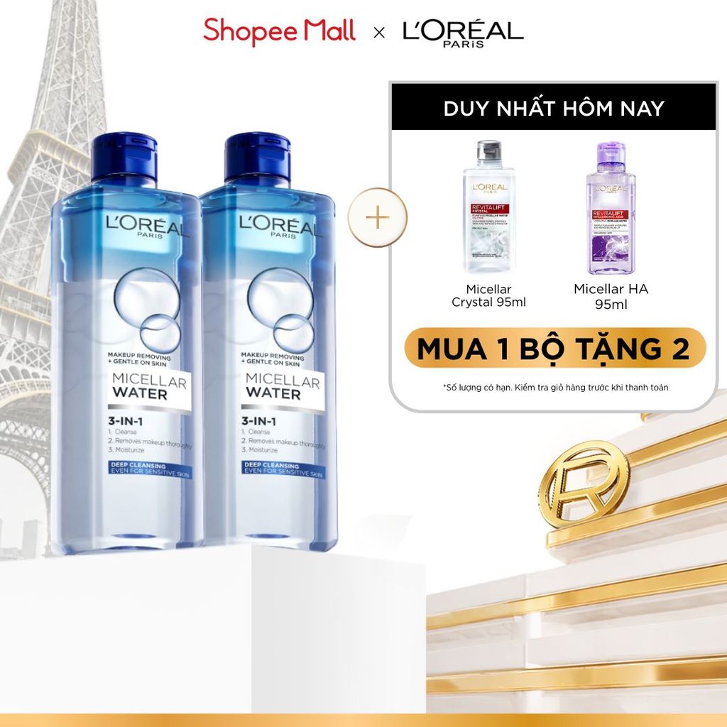 PB- Bộ 2 nước tẩy trang đa năng 3in1 làm sạch sâu L'Oreal Paris 400ml x 2