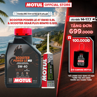Combo Dầu nhớt xe tay ga Motul Scooter Power LE 4T 5W40 0.8L và Dầu hộp số xe tay ga SCOOTER GEAR PLUS 80W90 0.120L