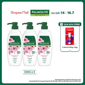 Bộ 3 chai sữa tắm Palmolive sảng khoái dịu êm 95% chiết xuất từ hoa anh đào 500g/chai