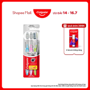 Bộ 3 bàn chải Colgate Slimsoft Between Charcoal lông chải mềm mảnh xen sợi phủ than hoạt tính