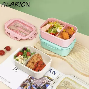 Hộp đựng cơm trưa ngăn ALARION, Hộp cơm trưa ống hút lúa mì an toàn bằng lò vi sóng kín, Hộp đựng thực phẩm đựng thực phẩm bằng rơm lúa mì chống rò rỉ thân thiện với môi trường đựng thực phẩm nhân viê