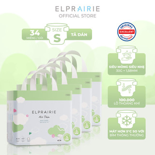 Combo 4 Tã/Bỉm Dán ELPRAIRIE Air Thin Size S 34 Miếng Cho Trẻ Sơ Sinh, Thấm Hút Nhanh Chóng, Chống Hăm Bí