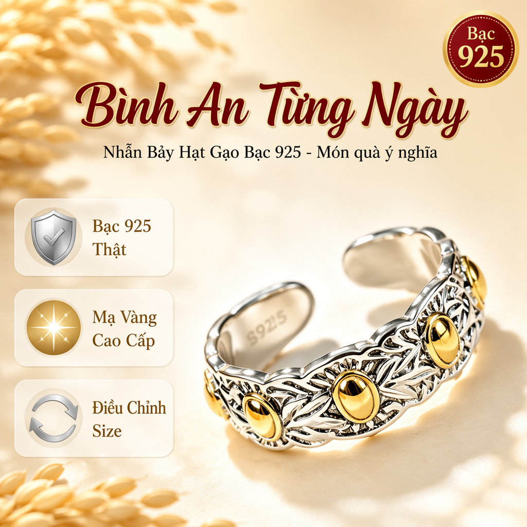 925 Silver Feng Shui Ring, adjustable by Văn hóa phẩm Chùa Linh Ứng