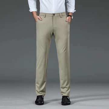 Quần nam mùa xuân thu mới, quần tây công sở ống thẳng bằng lụa, quần nam cao cấp chống nhăn dành cho nam giới trung niên.