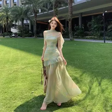 Váy dài thanh lịch dành cho nữ Váy mùa hè Váy đẹp Váy xanh Váy kiểu Pháp Váy lưới Đầm phong cách mới Đầm bán chạy Đầm cao cấp Váy eo hẹp Váy dài kỳ nghỉ