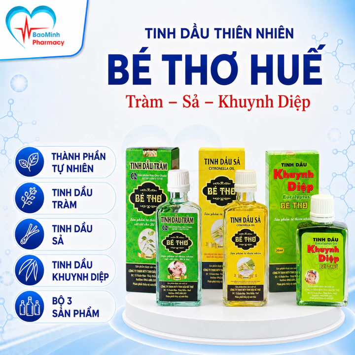 Tinh Dầu BÉ THƠ HUẾ tinh dầu tràm, khuynh diệp, sả chanh giúp giảm cảm cúm, nghẹt mũi, xua đuổi côn trùng cho bé