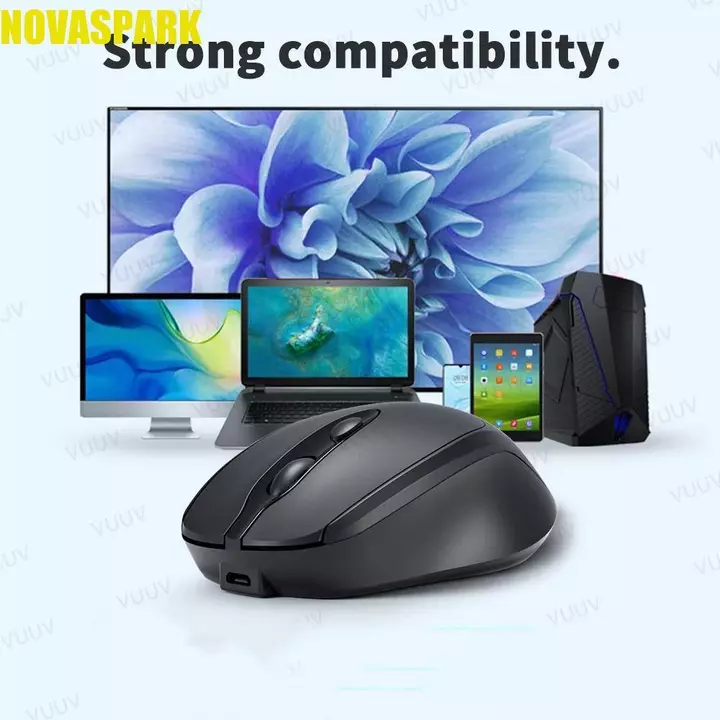 Chuột không dây Macaron NOVASPARK, Chuột không dây công thái học có thể sạc lại 2.4Ghz + BT5.0, Chuột game thủ di động không ồn ào 1600DPI Morandi Chu