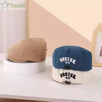 Mũ lưỡi vịt YUUKII, Mũ nồi Denim cổ điển thêu chữ, Mũ lưỡi trai Denim cổ điển có thể điều chỉnh thoáng khí thời trang Mũ lưỡi trai màu trơn cho trẻ em