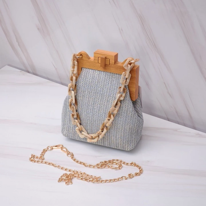 Women's Korean-Style Woven Straw Crossbody Bag – Chain Strap – 3
