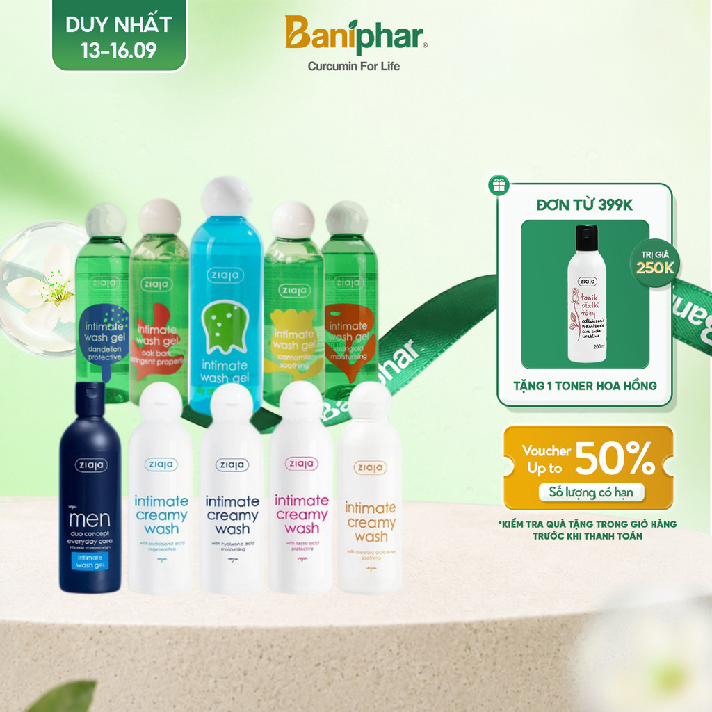 Dung dịch vệ sinh phụ nữ Intimate ZIAJA giúp làm sạch dưỡng ẩm khử mùi và cân bằng độ pH 200ml