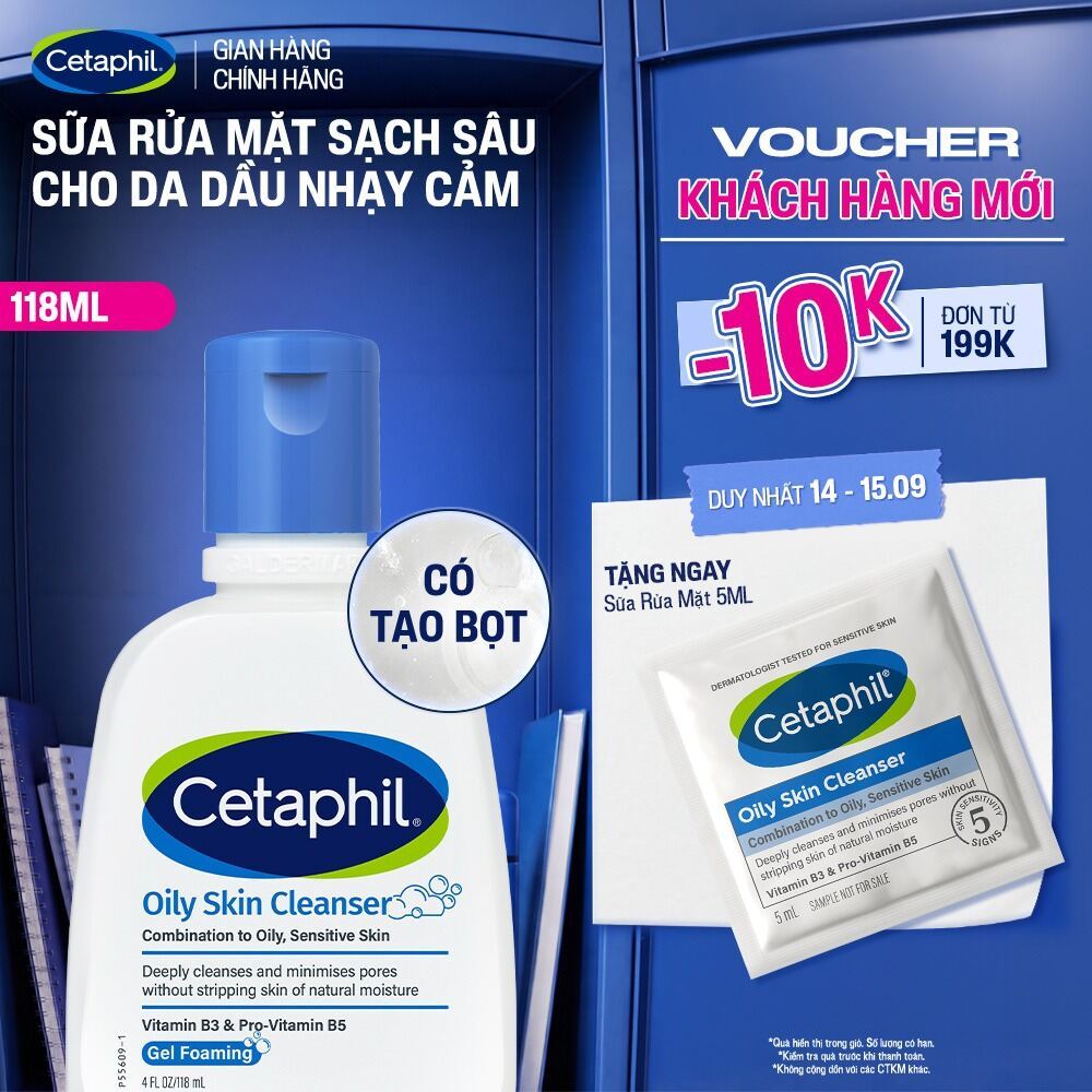 Sữa rửa mặt dịu lành cho da dầu nhạy cảm CETAPHIL OILY SKIN CLEANSER 118ML