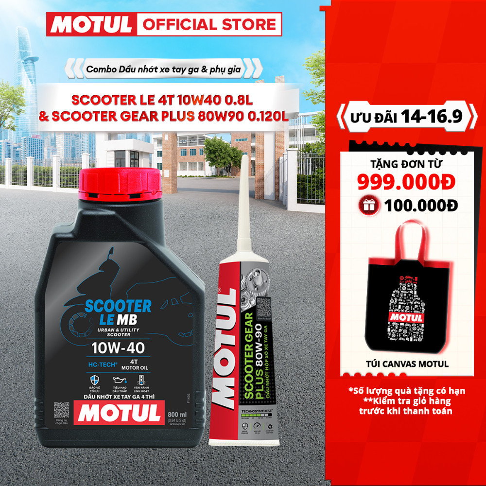 Combo Dầu nhớt xe tay ga MOTUL SCOOTER LE 4T 10W40 0.8L và Dầu hộp số xe tay ga MOTUL SCOOTER GEAR PLUS 80W90 0.120L