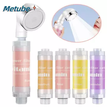 Bộ lọc nước đầu vòi hoa sen METUBE, Hỗn hợp với vòi hoa sen khử clo Vitamin C, Bộ lọc hoa oải hương thời trang Tạp chất Máy lọc vòi hoa sen chống bỏng Phụ kiện phòng tắm